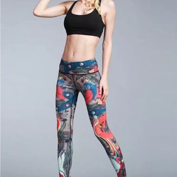 Yoga Peacock off brand Amazon stretch Diiso Bird Leggings M women’s art wearable - Picture 3 of 13